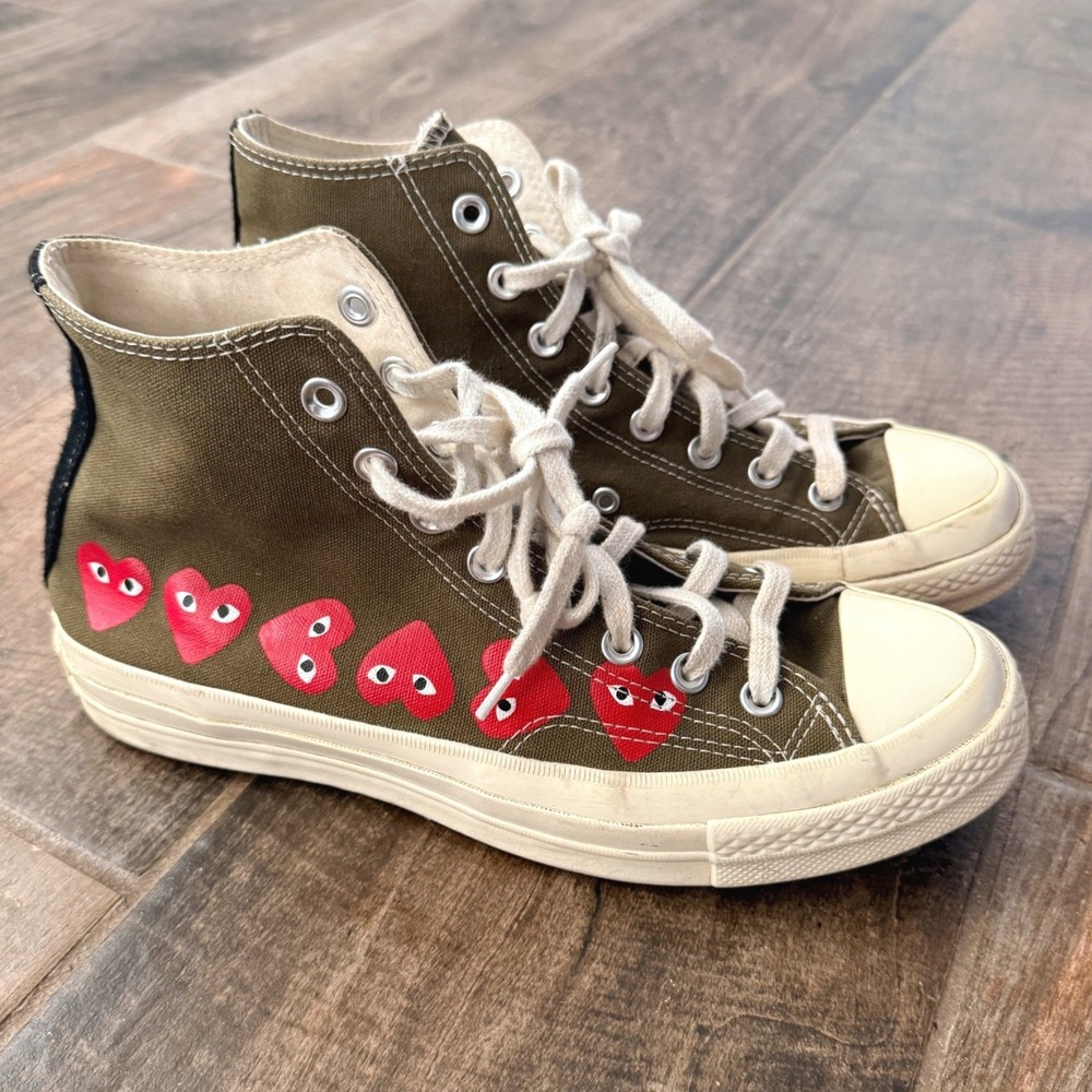 Converse Chuck 70 x Comme des Garçons Play Multi Heart Hi Top Sneaker,‎ Olive, 8